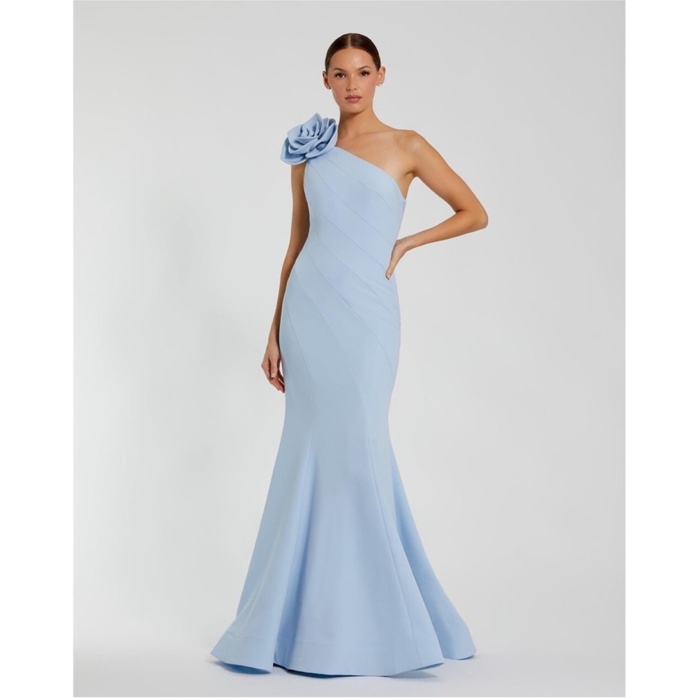 Mac Duggal 2304 Powder Blue Blue One Shoulder Mermaid Gown With 3D Flower